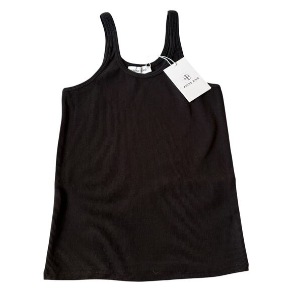 ANINE BING April Basic Black Ribbed Tank Top Women's Size Small NWT Classic - Picture 1 of 8
